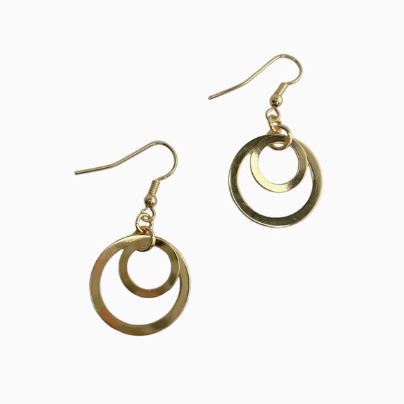 Necklace and Earring Set, Gold Tone, Bib Style, Circles, 16"-18" - Picture 7 of 9